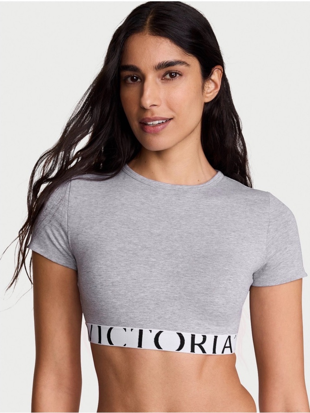 VICTORIAS SECRET COTTON SHORT-SLEEVE BRALETTE CROP TOP